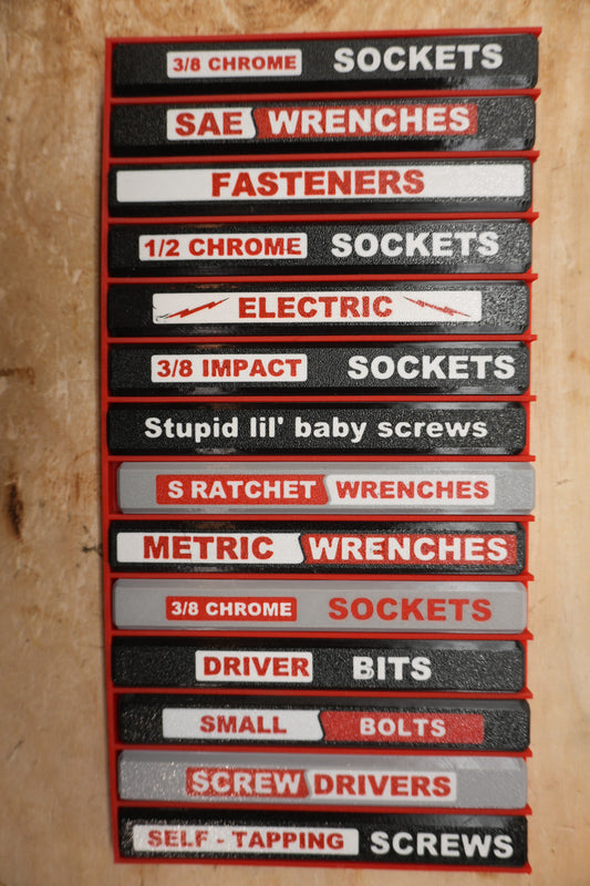 Low Profile Packout Organizer Labels - Gray Background