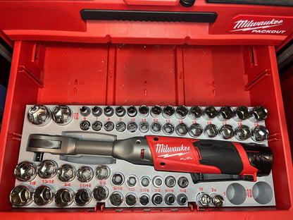 Packout Drawer Insert for M12 FUEL Extended Reach 3/8" Ratchet and 56-Piece Socket Set (ERASH) - Sidewinder Style