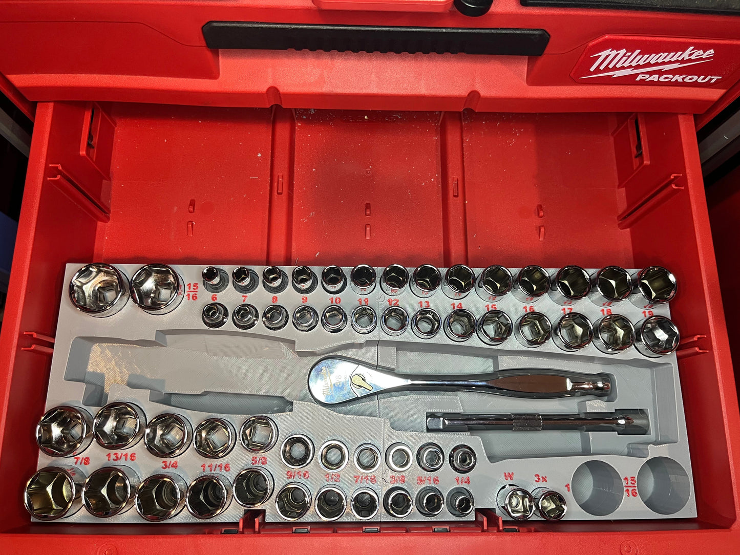 Packout Drawer Insert for M12 FUEL Extended Reach 3/8" Ratchet and 56-Piece Socket Set (ERASH) - Sidewinder Style