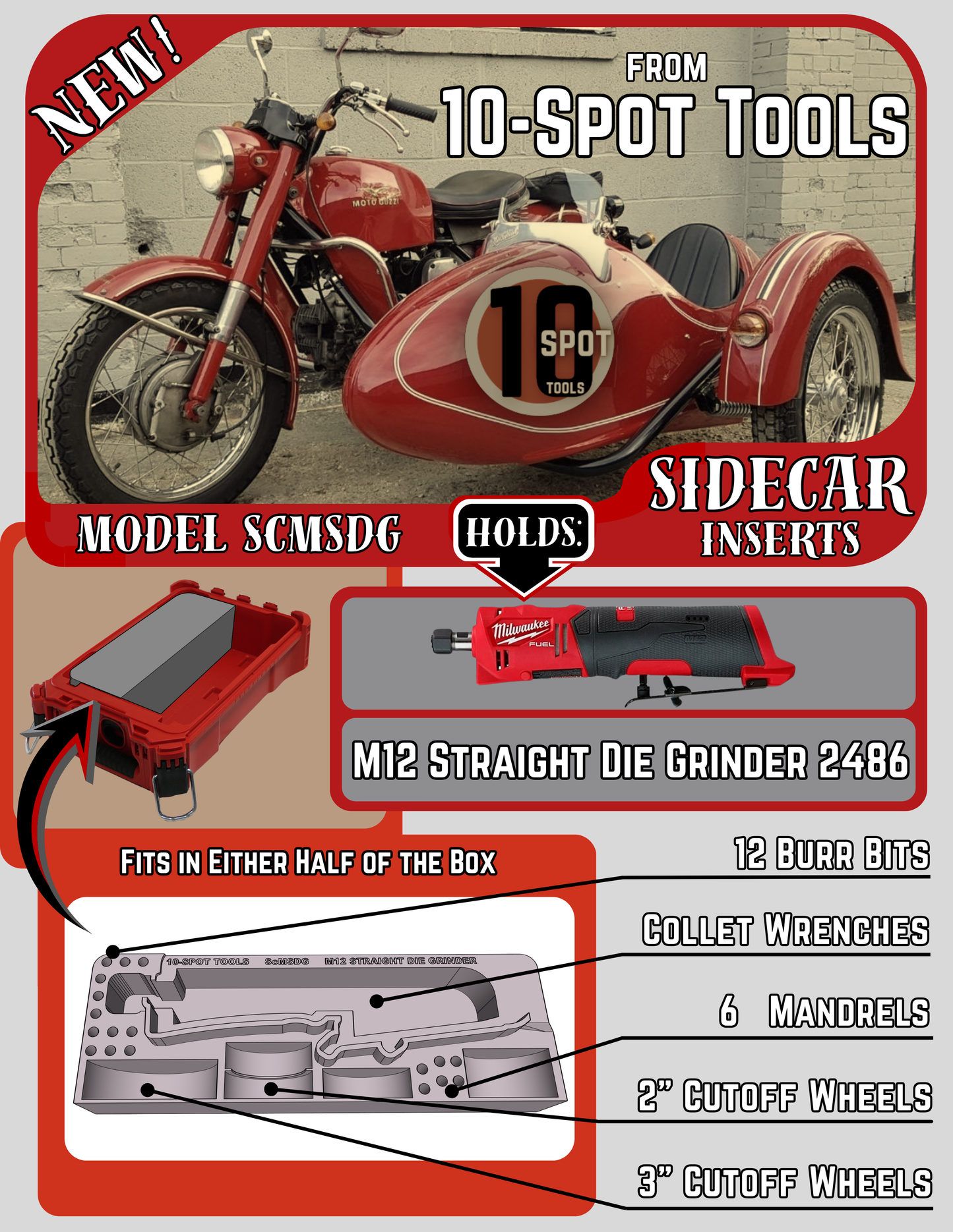 Packout SideCar Insert for M12 FUEL Straight Die Grinder (ScMSDG)